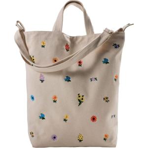 BAGGU Duck Bag Canvas Tote, Essential Everyday Tote, Spacious and Roomy(Embroidered Ditsy Floral Natural Canvas)