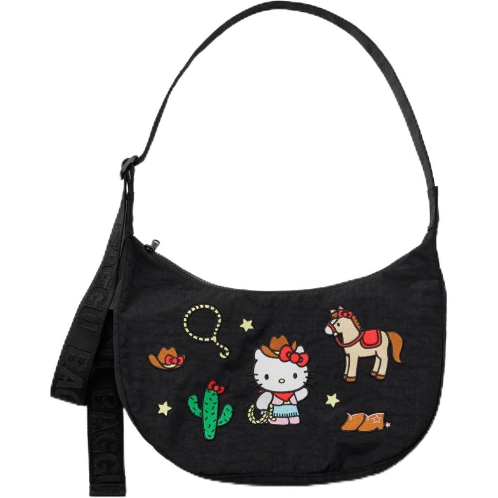 imageBAGGU Medium Nylon Crescent BagEmbroidered Hello Kitty Western