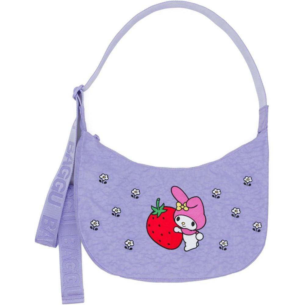 imageBAGGU Medium Nylon Crescent BagEmbroidered My Melody Strawberry