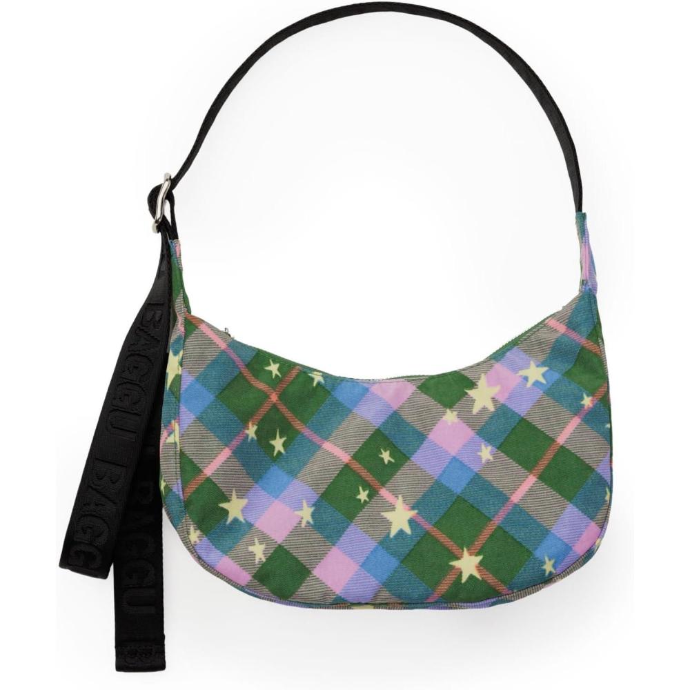 imageBAGGU Small Nylon Crescent BagGreen Star Plaid