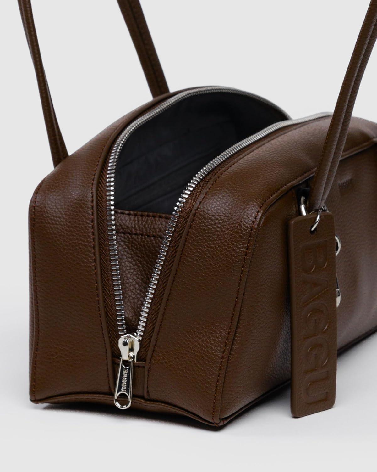 imageBAGGU Small Recycled Leather Bowler Bag Brown