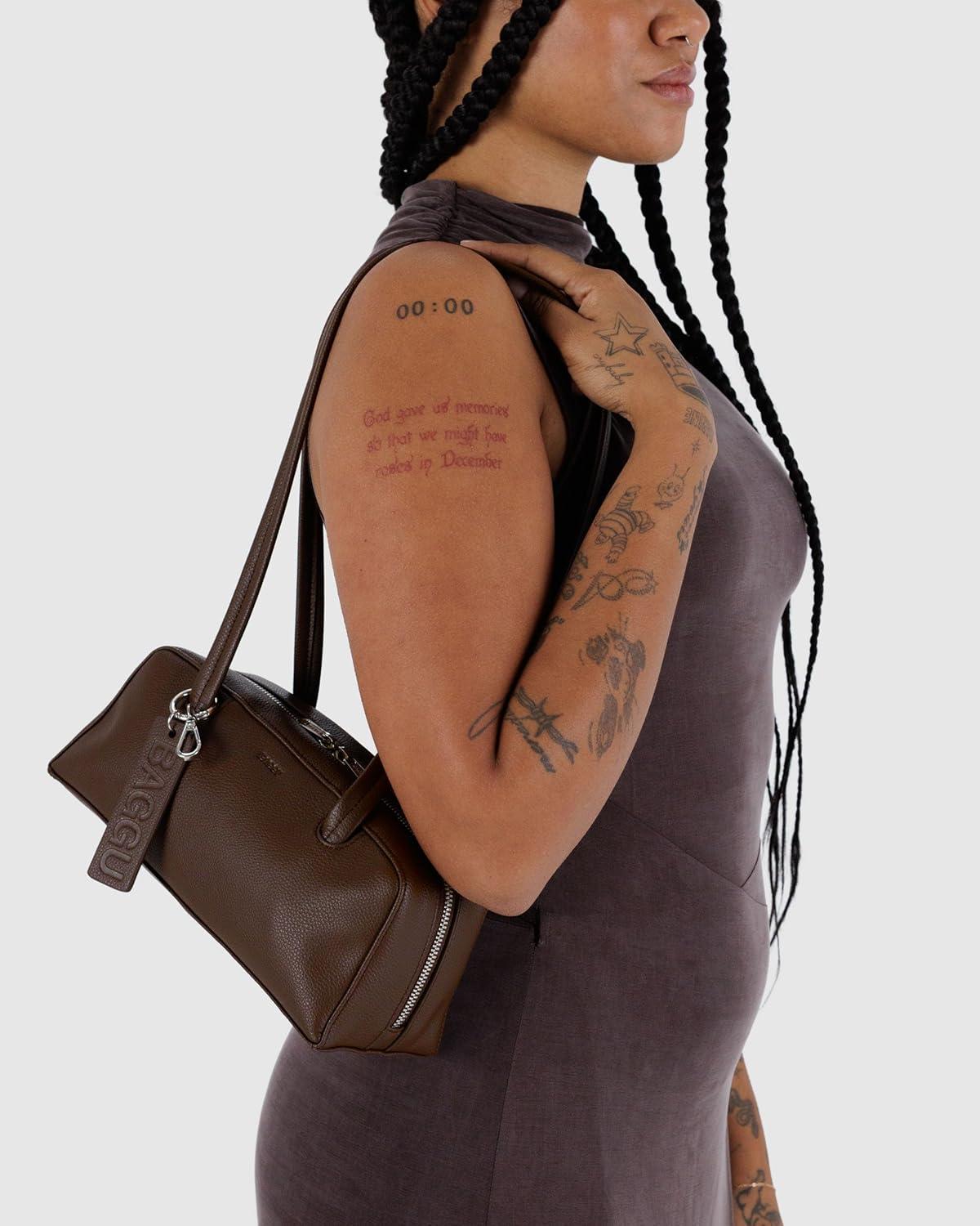 imageBAGGU Small Recycled Leather Bowler Bag Brown