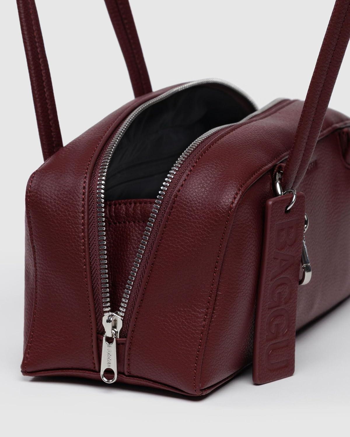 imageBAGGU Small Recycled Leather Bowler Bag Mahogany
