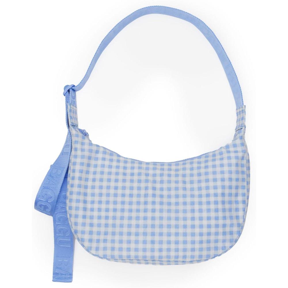image:imageBAGGU Medium Nylon Crescent Bag  Light Blue Gingham