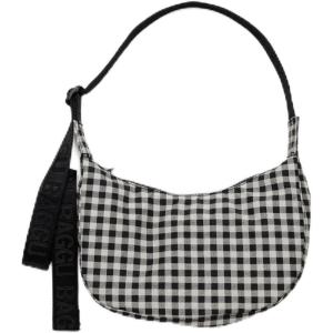 BAGGU Small Nylon Crescent Bag – Black & White Gingham