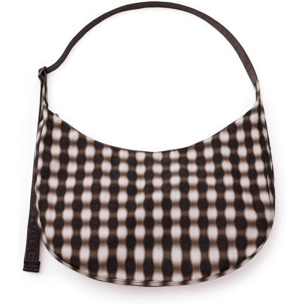 image:imageLarge Nylon Crescent BagBlurred Gingham Brown